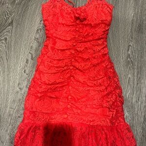 For Love & Lemons Della Mini Dress Red Rose Lace